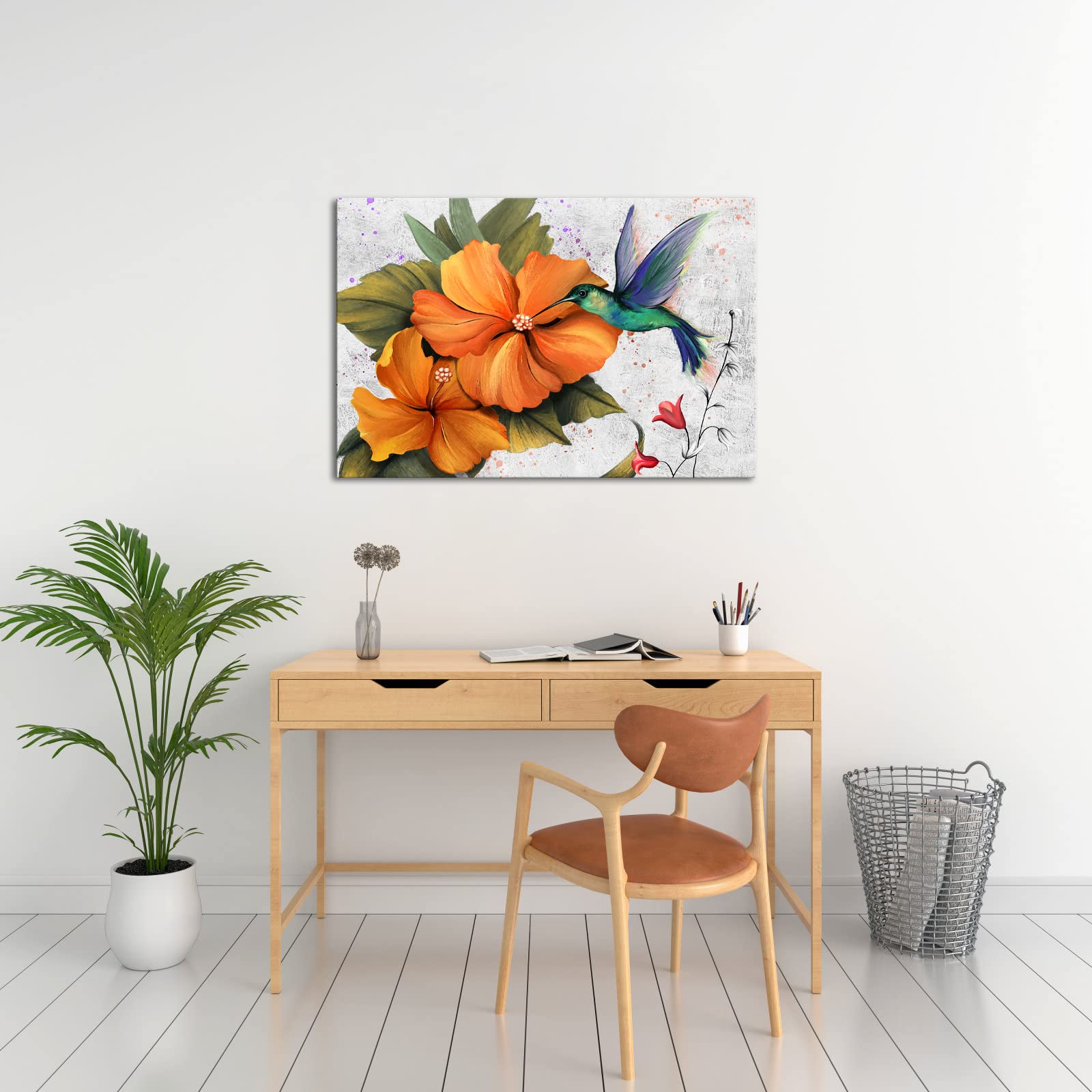 Amazon.co.jp: sechars 鳥の絵画アートプリント 抽象ハチドリとハワイ